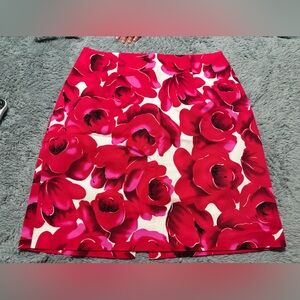 Briggs New York Red & White Floral A-Line Skirt